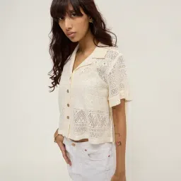 Bombay Paisley by Westside Off-White Knitted Cotton Blend Shirt-picture-46