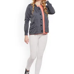 Belle Fille Women Grey Solid Lightweight Hooded Bomber Jacket image 2
