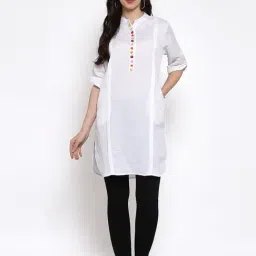 DART STUDIO White Linen Embroidered Straight Kurta image 4