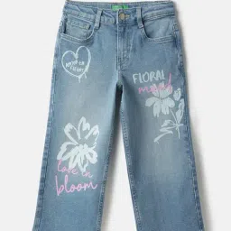 United Colors of Benetton Girls Blue Floral Print Jeans-picture-26