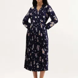United Colors of Benetton Navy Floral Print A-Line Dress-image-29