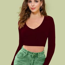 Dream Beauty Fashion Women V-Neck Long Sleeves Fitted Crop Top-image-15
