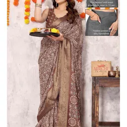 KALINI Brown Printed Silk Blend Sarees image 4