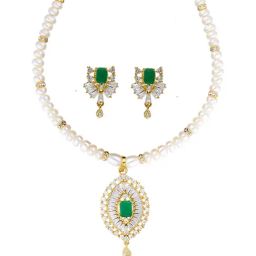 Sri Jagdamba Pearls Green & White Alloy Classic Necklace Set-picture-10