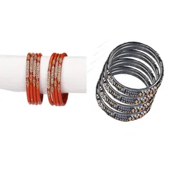 SOMIL Set Of 12 Red & Grey Alloy Artificial Stones & Beads Bangles-picture-39