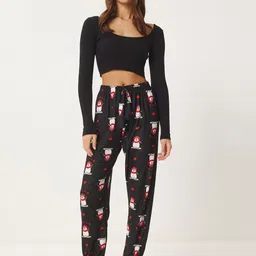 Happiness istanbul Women Pure Cotton Graphic Printed Mid-Rise Lounge Pants-picture-32