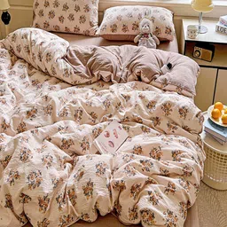 JC HOME Brown & Grey Floral Polycotton 4 Piece Double Extra Large Regular Bedding Set image 5