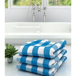 Athom Living 100% Premium Cotton Bath Towel Big Check Print Pack Of 3 - Blue-picture-45
