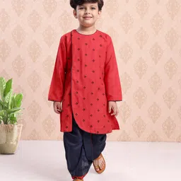 Babyhug Cotton Full Sleeves Kurta & Dhoti Set Ethnic Print - Red Blue-picture-10