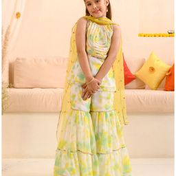 Pspeaches Sleeveless Sequin Gota Pati Lace Embellished & Colour Gradient Coordinating Sharara Set  - Multi Colour-picture-2