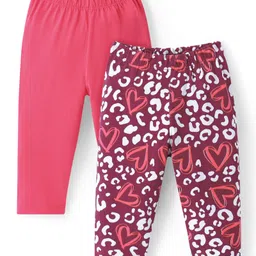 Doodle Poodle 100% Cotton Full Length Heart Printed LeggingsPack of 2 -Fandango Pink & Bright White-picture-17