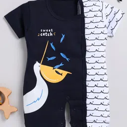 TOONYPORT Cotton Half Sleeves Bird and Fishes Printed Romper - Navy Blue-picture-17