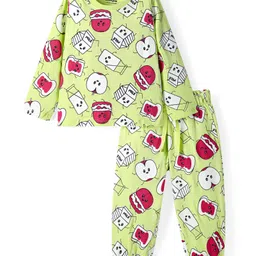 Honeyhap Premium100% Cotton Knit Full Sleeves Apple Printed Night Suit - Wild Lime-picture-18