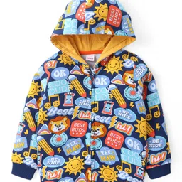 Babyhug Cotton Knit Full Sleeves Front Open Hooded Sweatjacket With Lion Print - Blue-picture-22