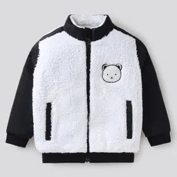 Bonfino Woven Full Sleeves Winter Jacket With Bear Patch - Black & White-picture-11