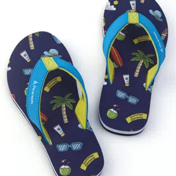 Pine Kids Flip Flops With Tropical Theme Print - Navy Blue-image-41