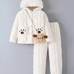 Mark & Mia Full Sleeves Winter Wear Night Suit With Paw Applique & Sling Bag - Cream-picture-10