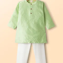 Babyhug Cotton Woven Full Sleeves Embroidered Kurta Pajama Set - Light Green image 1