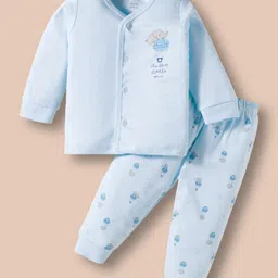 Zero Interlock Knit Full Sleeves Night Suit With Animal Print - Blue-picture-17