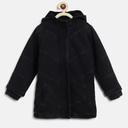 Tales & Stories Cotton Woven Full Sleeves Solid Winter Quilted Hooded Jacket - Black-picture-39