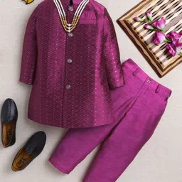 Ahhaaaa Viscose Woven Full Sleeves Geometric Embroidered Foil Printed Sherwani & Pant Set - Purple-picture-31