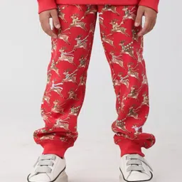 Anthrilo Fleece Knit Reindeer Printed Winter Joggers - Red-picture-19