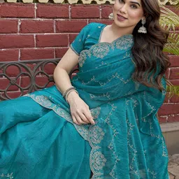 The Textile Hub Floral Embroidered Saree image 4