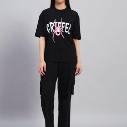 GRIFFEL Spider Printed Pure Cotton Round Neck T-Shirt WithJoggers Co-Ords-picture-23