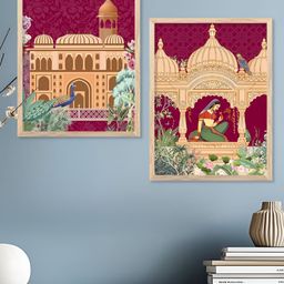 Kotart Brown & Gold Toned 2 Pieces Palace & Queen Printed Wooden Wall Arts-picture-46