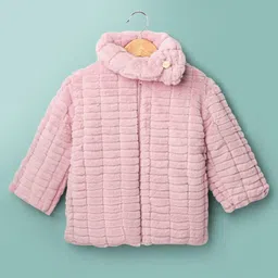 Little Kangaroos Full Sleeves Solid Color Winter Jacket with Fur Detailing - Pink image 2