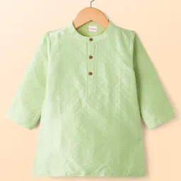 Babyhug Cotton Woven Full Sleeves Embroidered Kurta Pajama Set - Light Green image 2