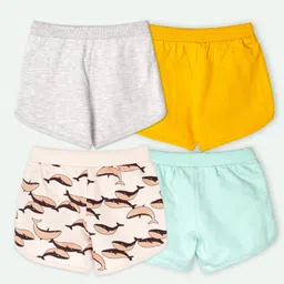 Ariel Cotton Knit Pack Of 4 Whales & Typography Printed Shorts - Grey Yellow Peach & Sky Blue image 3