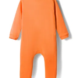 Babyhug Cotton Knit Full Sleeves Footed Sleepsuit With Animal Face Print & Ear Applique - Orange image 2