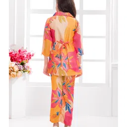 Ministitch Cotton Blend Woven Three Fourth Sleeves Floral Printed Kurti & Pant Set - Orange image 3