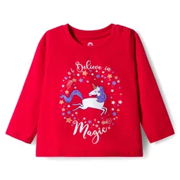 Doodle Poodle Single Jersey Knit Full Sleeves Night Suit With Unicorn Print - Red image 2