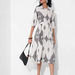 AKKRITI BY PANTALOONS Women Printed Pure Cotton Shirt Midi Dress-picture-41