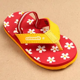 Cute Walk by Babyhug Flip Flops With Back Strap Floral Print - Red & Orange image 3