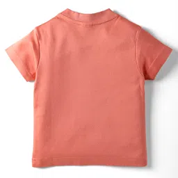 Zero Sinker Knit Half Sleeves Shorts Night Suit with Teddy Print & Stripes - Coral image 2