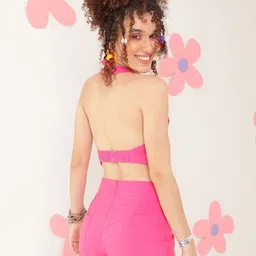 fuchsia PRETTY LOVING THING Halter Neck Sleeveless Crop Top With Skirt image 4