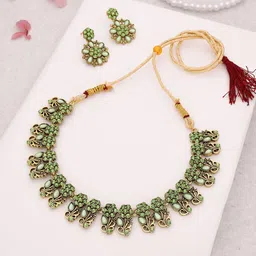 DIVASTRI Silver-Plated Stone-Studded Jewellery Set image 3