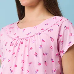 Bella Mama Half Sleeves Maternity Nighty Floral Print - Pink image 5