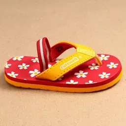 Cute Walk by Babyhug Flip Flops With Back Strap Floral Print - Red & Orange image 4