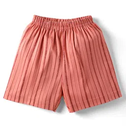 Zero Sinker Knit Half Sleeves Shorts Night Suit with Teddy Print & Stripes - Coral image 3