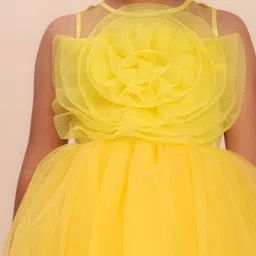 Toy Balloon Kids Net Woven Sleeveless Floral Applique Detailed & Foil Dots Printed Gown - Yellow image 5