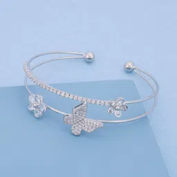 Kushal's Fashion Jewellery Rhodium-Plated Silver Party Zircon Studded Cuff Bracelet-picture-11