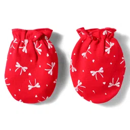 Doodle Poodle 100% Cotton Interlock Knit Cap with Knot Mittens & Booties with Bow Print Red - Diameter 17 cm image 5