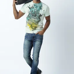 Huetrap Men Sea Green Printed Pure Cotton T-shirt-image-64