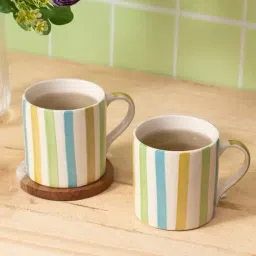 Haus & Kinder Summer Breeze Ceramic Blue & Green Striped Coffee Mugs - Set of 2-picture-21