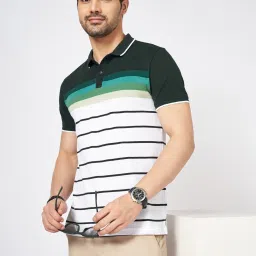 Byford By Pantaloons White Slim Fit Striped Polo T-Shirt image 4