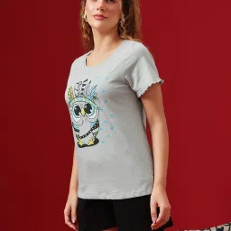 Clovia Grey & Black Printed Top With Shorts image 4
